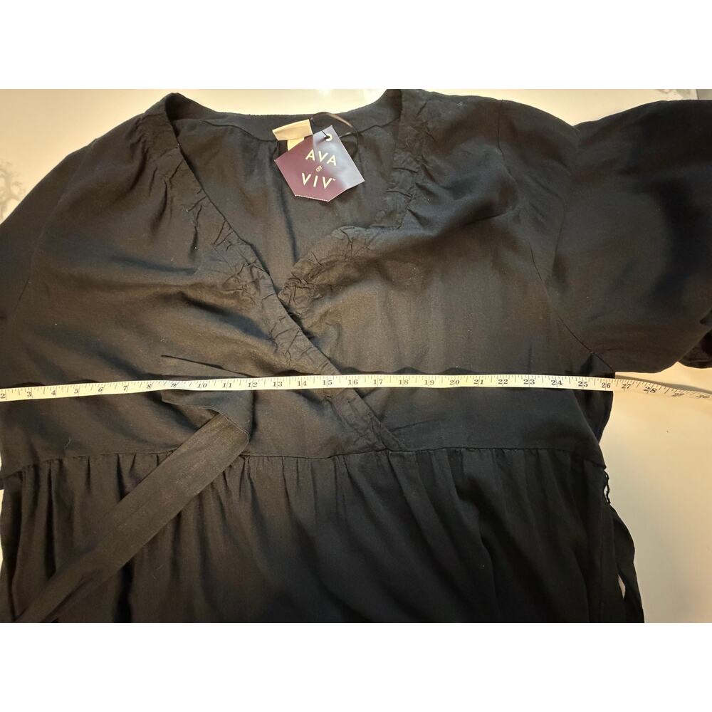 NWT Ava & Viv Black Linen Blend Maxi Wrap Dress 3X - Picture 6 of 7